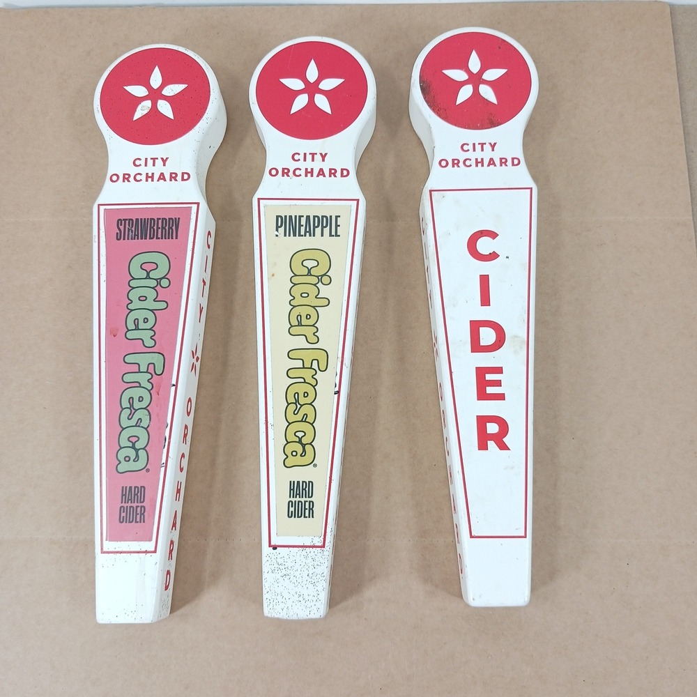City Orchard Hard Cider Tap Handles Set of 3 White Red Strawberry Pineapple